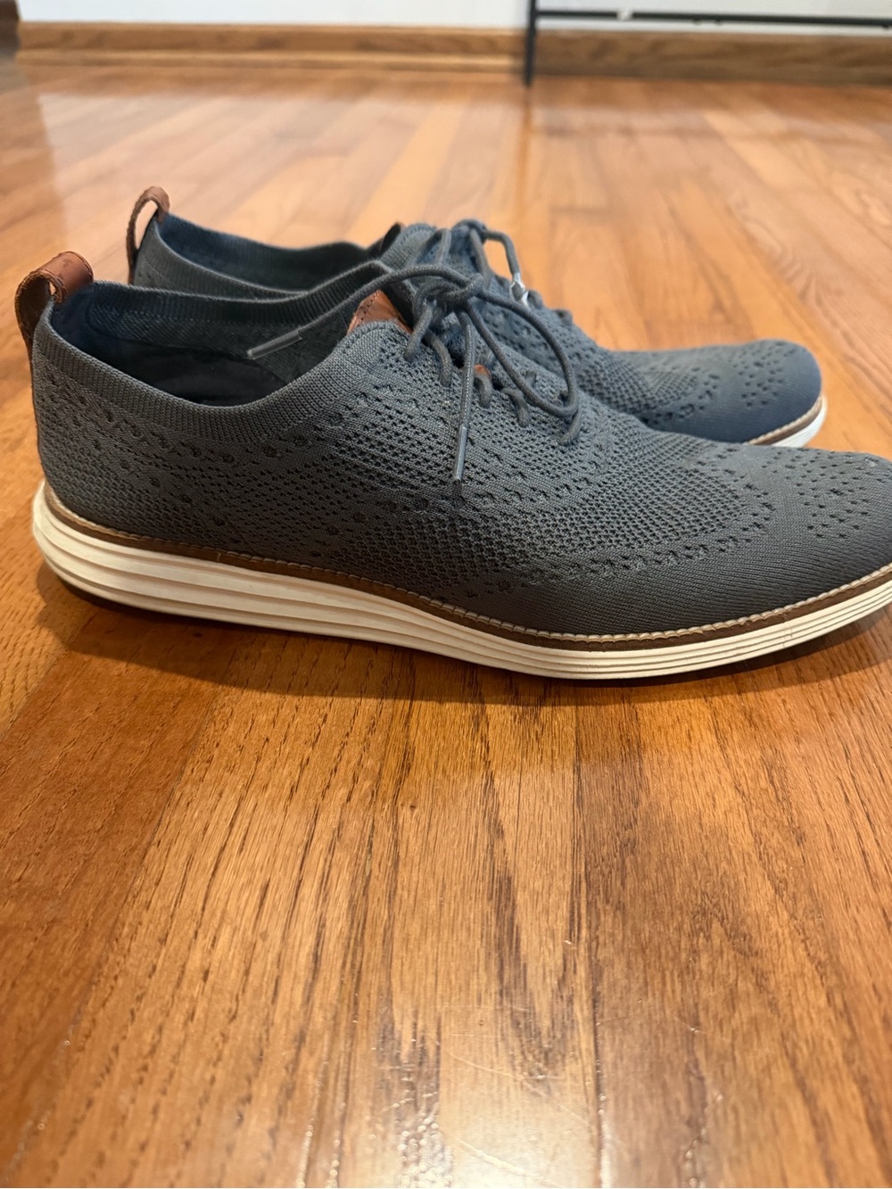 Cole Haan Gray Knit Wingtip Oxford with Brown Accents